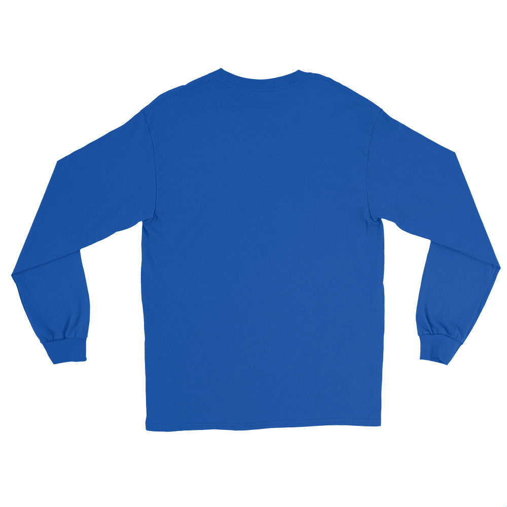 Plain royal blue back of the European Time long sleeve shirt, flat lay